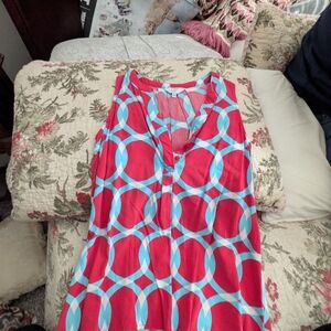 Red and Blue Geometric Sleeveless Top